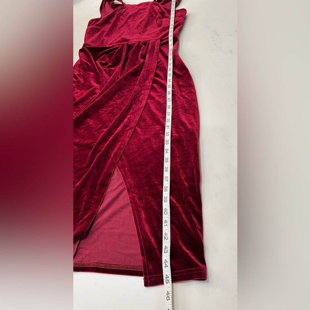 Grace Karin Velvet Burgundy Midi Dress. Courdary stretchy material. - Picture 12 of 12